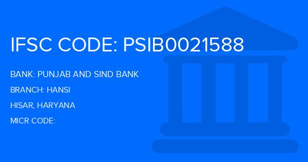 Punjab And Sind Bank (PSB) Hansi Branch IFSC Code