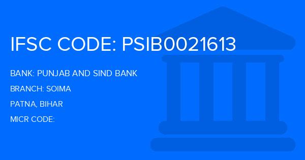 Punjab And Sind Bank (PSB) Soima Branch IFSC Code