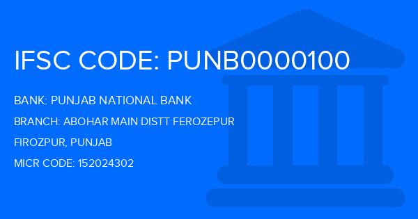Punjab National Bank (PNB) Abohar Main Distt Ferozepur Branch IFSC Code
