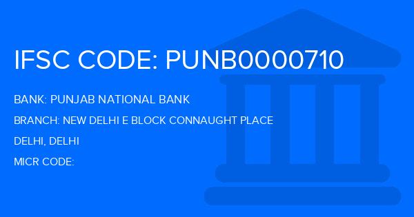 Punjab National Bank (PNB) New Delhi E Block Connaught Place Branch IFSC Code