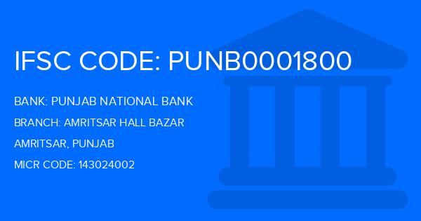 Punjab National Bank (PNB) Amritsar Hall Bazar Branch IFSC Code
