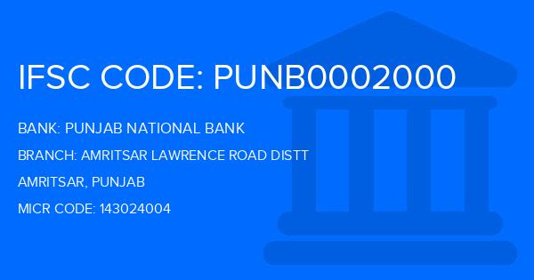 Punjab National Bank (PNB) Amritsar Lawrence Road Distt Branch IFSC Code