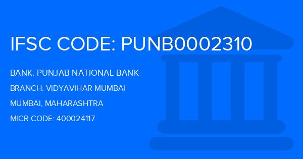 Punjab National Bank (PNB) Vidyavihar Mumbai Branch IFSC Code