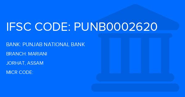 Punjab National Bank (PNB) Mariani Branch IFSC Code