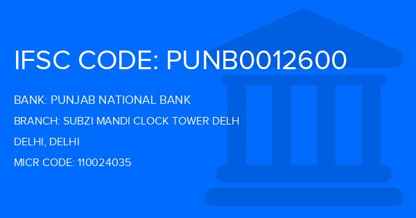 Punjab National Bank (PNB) Subzi Mandi Clock Tower Delh Branch IFSC Code