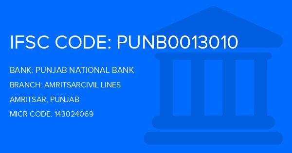 Punjab National Bank (PNB) Amritsarcivil Lines Branch IFSC Code