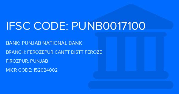 Punjab National Bank (PNB) Ferozepur Cantt Distt Feroze Branch IFSC Code