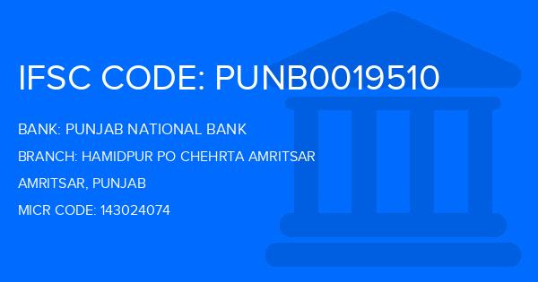 Punjab National Bank (PNB) Hamidpur Po Chehrta Amritsar Branch IFSC Code