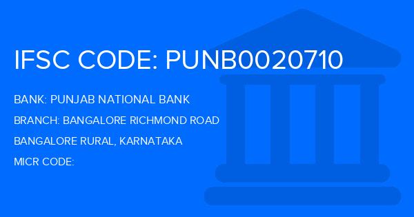 Punjab National Bank (PNB) Bangalore Richmond Road Branch IFSC Code