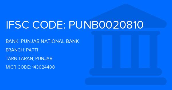 Punjab National Bank (PNB) Patti Branch IFSC Code