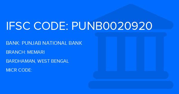 Punjab National Bank (PNB) Memari Branch IFSC Code