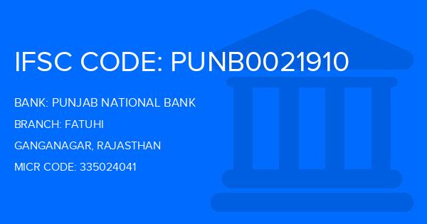 Punjab National Bank (PNB) Fatuhi Branch IFSC Code