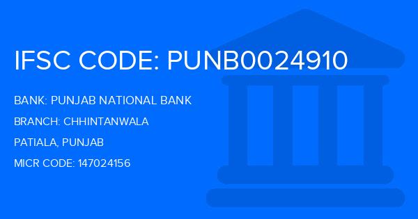Punjab National Bank (PNB) Chhintanwala Branch IFSC Code