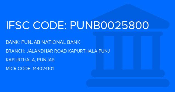 Punjab National Bank (PNB) Jalandhar Road Kapurthala Punj Branch IFSC Code