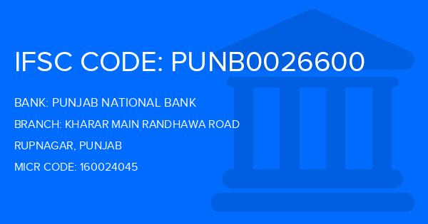 Punjab National Bank (PNB) Kharar Main Randhawa Road Branch IFSC Code