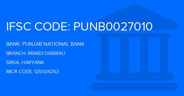 Punjab National Bank (PNB) Mandi Dabwali Branch IFSC Code