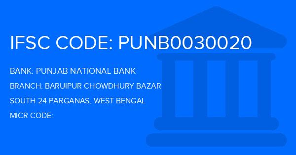 Punjab National Bank (PNB) Baruipur Chowdhury Bazar Branch IFSC Code