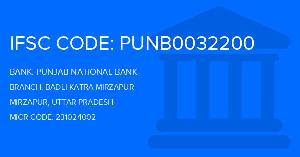 Punjab National Bank (PNB) Badli Katra Mirzapur Branch IFSC Code