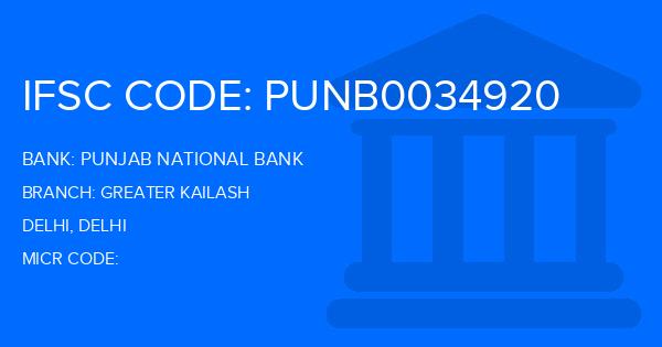 Punjab National Bank (PNB) Greater Kailash Branch IFSC Code