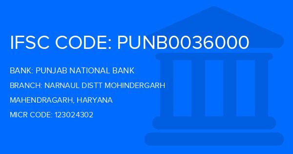 Punjab National Bank (PNB) Narnaul Distt Mohindergarh Branch IFSC Code