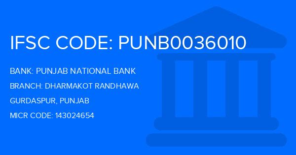 Punjab National Bank (PNB) Dharmakot Randhawa Branch IFSC Code