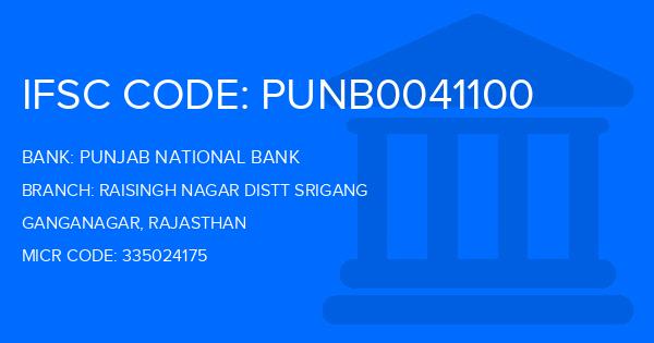Punjab National Bank (PNB) Raisingh Nagar Distt Srigang Branch IFSC Code