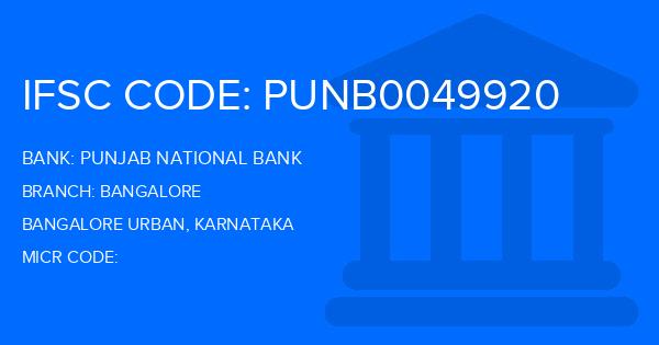 Punjab National Bank (PNB) Bangalore Branch IFSC Code