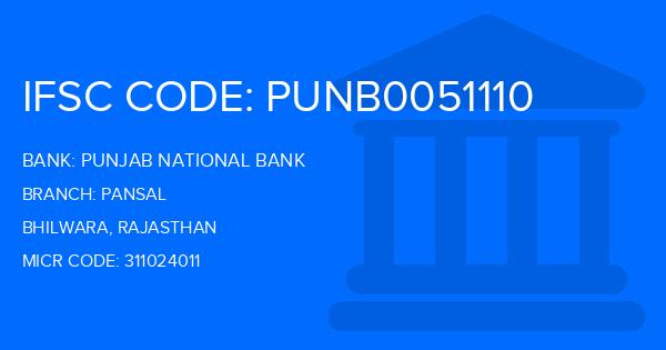 Punjab National Bank (PNB) Pansal Branch IFSC Code