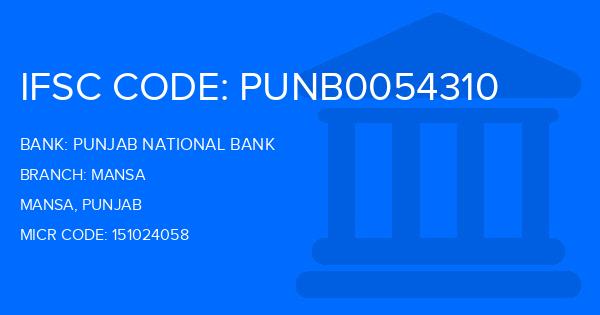 Punjab National Bank (PNB) Mansa Branch IFSC Code