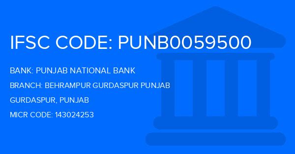 Punjab National Bank (PNB) Behrampur Gurdaspur Punjab Branch IFSC Code