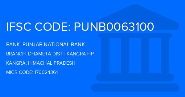 Punjab National Bank (PNB) Dhameta Distt Kangra Hp Branch IFSC Code