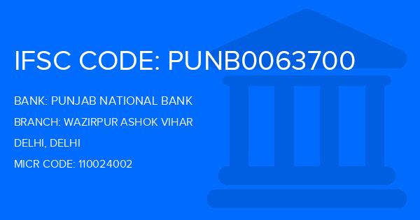 Punjab National Bank (PNB) Wazirpur Ashok Vihar Branch IFSC Code
