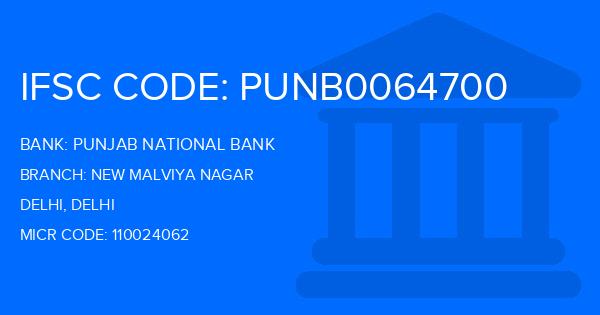 Punjab National Bank (PNB) New Malviya Nagar Branch IFSC Code
