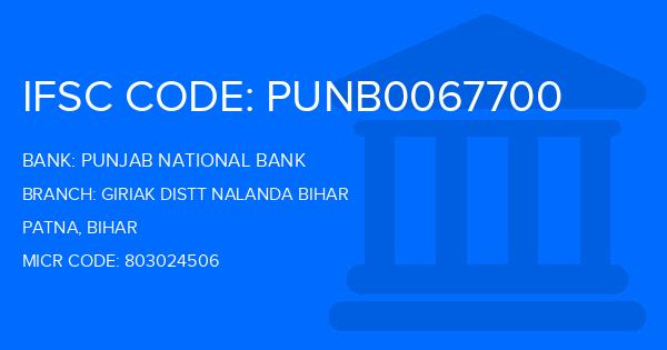 Punjab National Bank (PNB) Giriak Distt Nalanda Bihar Branch IFSC Code
