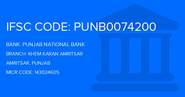 Punjab National Bank (PNB) Khem Karan Amritsar Branch IFSC Code