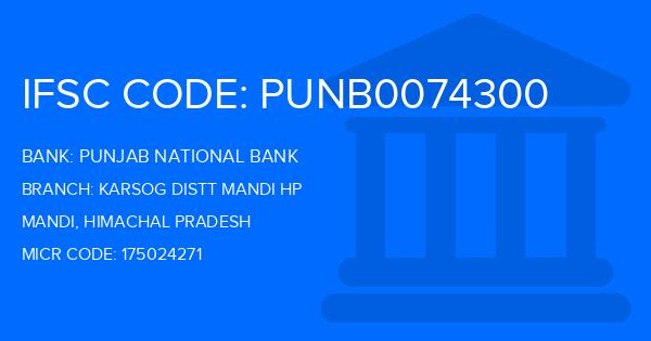 Punjab National Bank (PNB) Karsog Distt Mandi Hp Branch IFSC Code