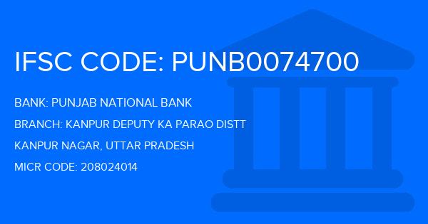 Punjab National Bank (PNB) Kanpur Deputy Ka Parao Distt Branch IFSC Code