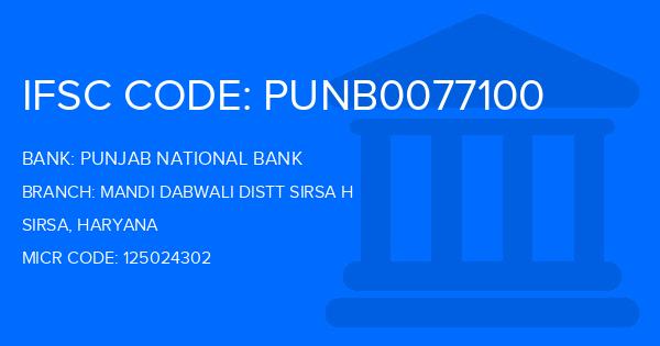 Punjab National Bank (PNB) Mandi Dabwali Distt Sirsa H Branch IFSC Code