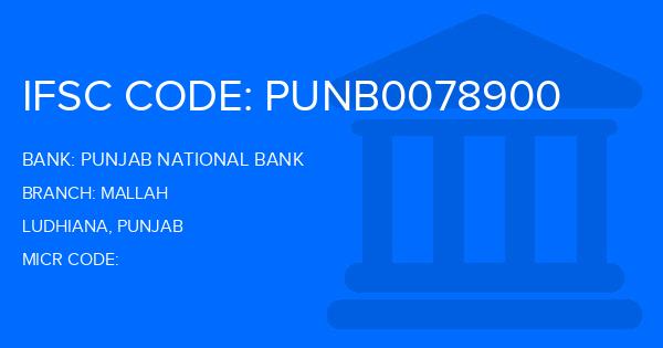 Punjab National Bank (PNB) Mallah Branch IFSC Code