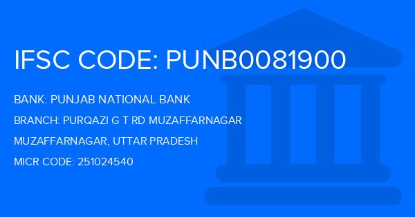 Punjab National Bank (PNB) Purqazi G T Rd Muzaffarnagar Branch IFSC Code