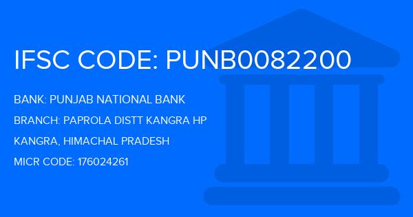Punjab National Bank (PNB) Paprola Distt Kangra Hp Branch IFSC Code