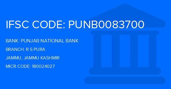 Punjab National Bank (PNB) R S Pura Branch IFSC Code