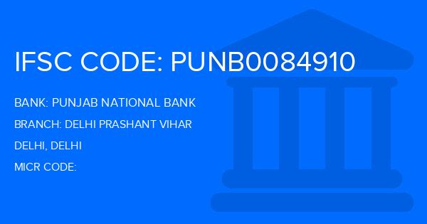 Punjab National Bank (PNB) Delhi Prashant Vihar Branch IFSC Code