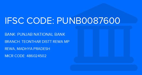 Punjab National Bank (PNB) Teonthar Distt Rewa Mp Branch IFSC Code