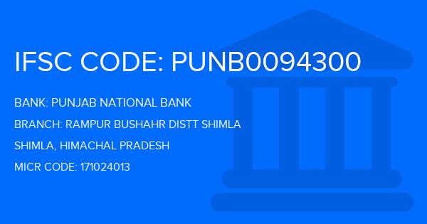 Punjab National Bank (PNB) Rampur Bushahr Distt Shimla Branch IFSC Code