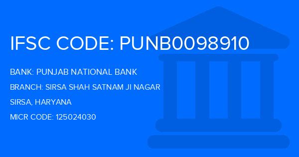 Punjab National Bank (PNB) Sirsa Shah Satnam Ji Nagar Branch IFSC Code