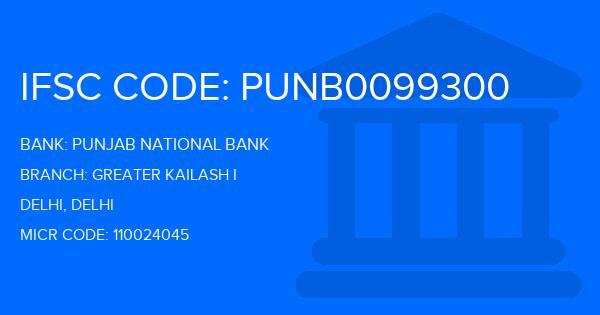 Punjab National Bank (PNB) Greater Kailash I Branch IFSC Code