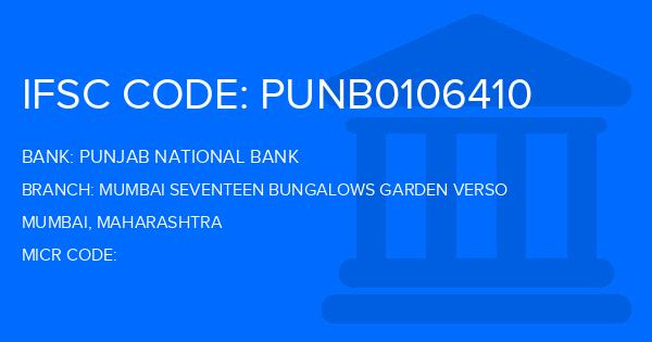 Punjab National Bank (PNB) Mumbai Seventeen Bungalows Garden Verso Branch IFSC Code
