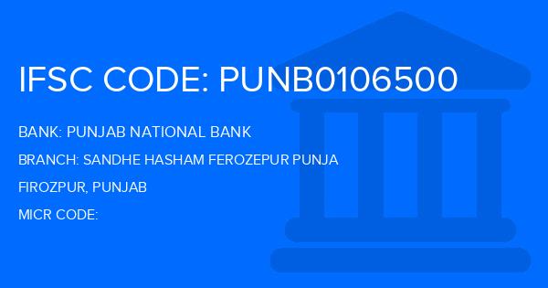 Punjab National Bank (PNB) Sandhe Hasham Ferozepur Punja Branch IFSC Code