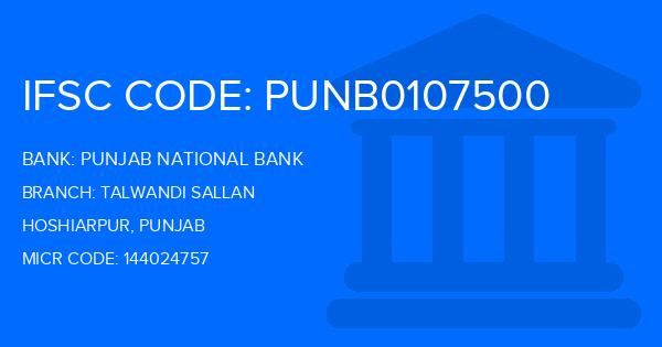 Punjab National Bank (PNB) Talwandi Sallan Branch IFSC Code